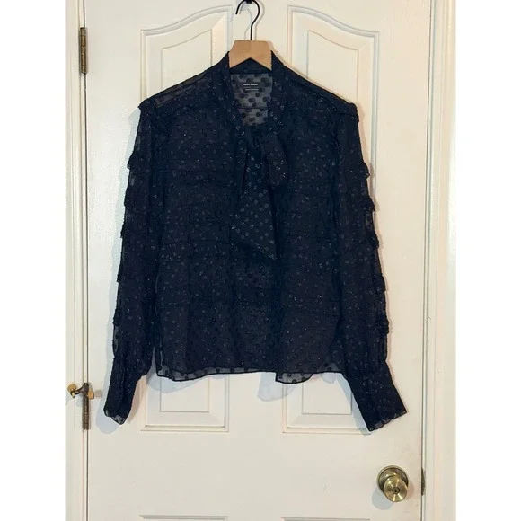 Isabel Marant | Lurex Dot Alba Top EU40/US Large Black Glitter Ruffle Trim - Picture 3 of 10